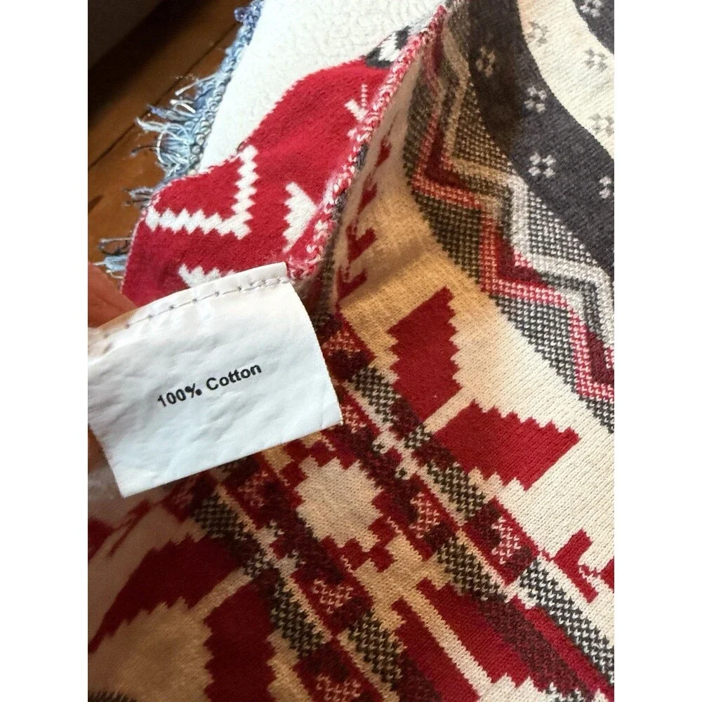 Queenwest Trading Co Cotton Throw Blanket Snowflake Gray White Red 50 X 60